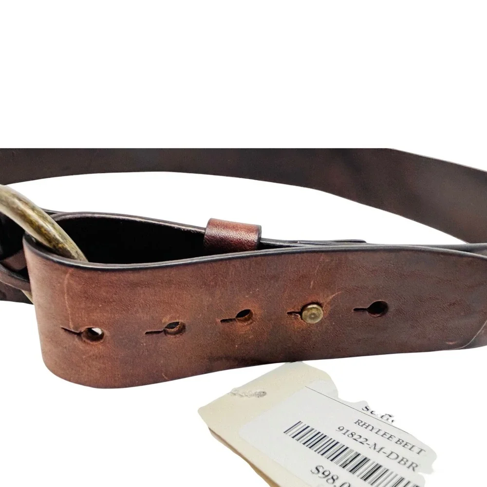 Sundance Womens Rhylee Belt Size Medium Dark Brown Leather Brass O-Ring NWT